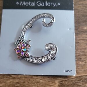 Gallery Silver Brooch with Pink and Purple Floral Design
